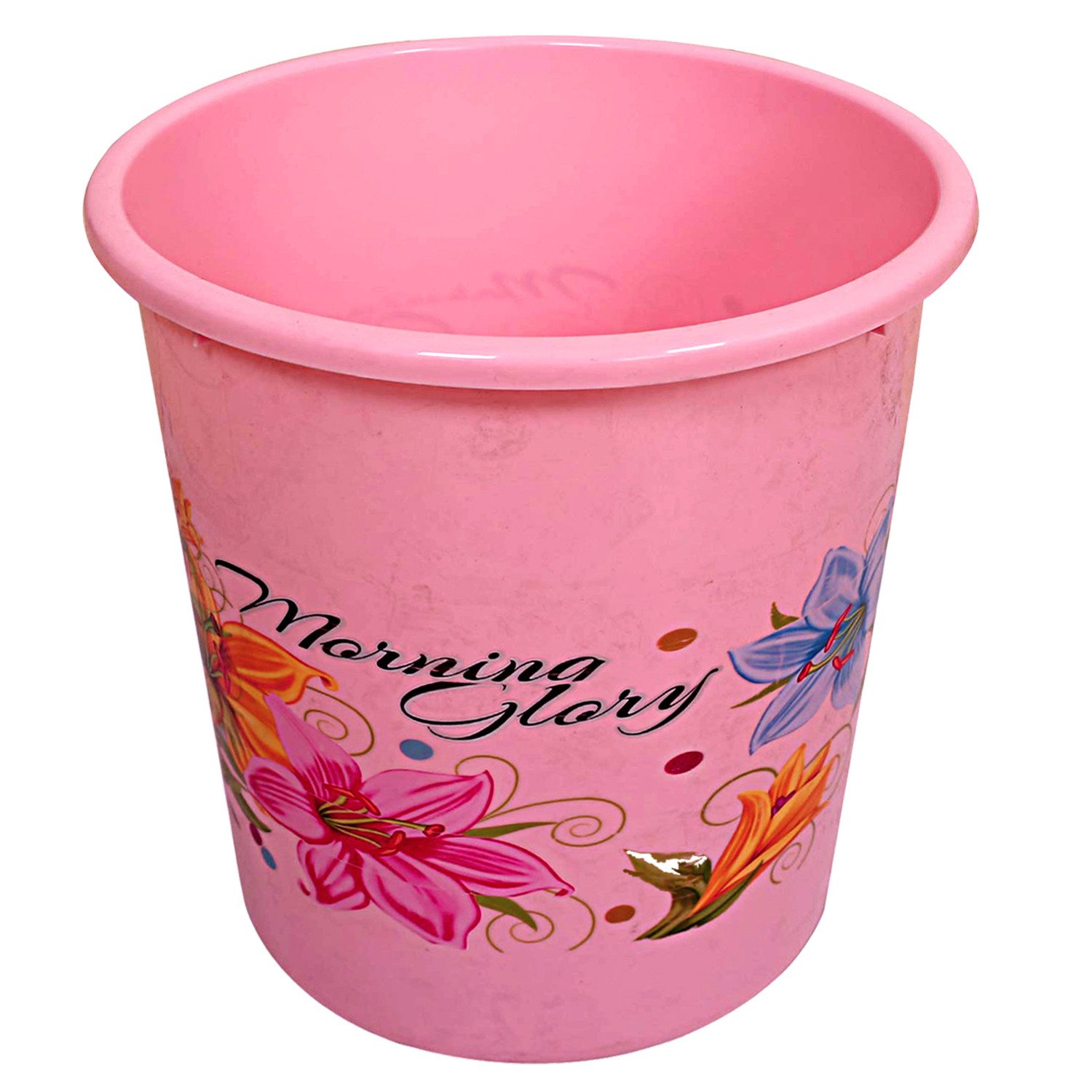 Kuber Industries Flower Print Plastic 2 Pieces Dustbin/ Garbage Bin/ Waste Bin, 13 Liters (Pink & White)
