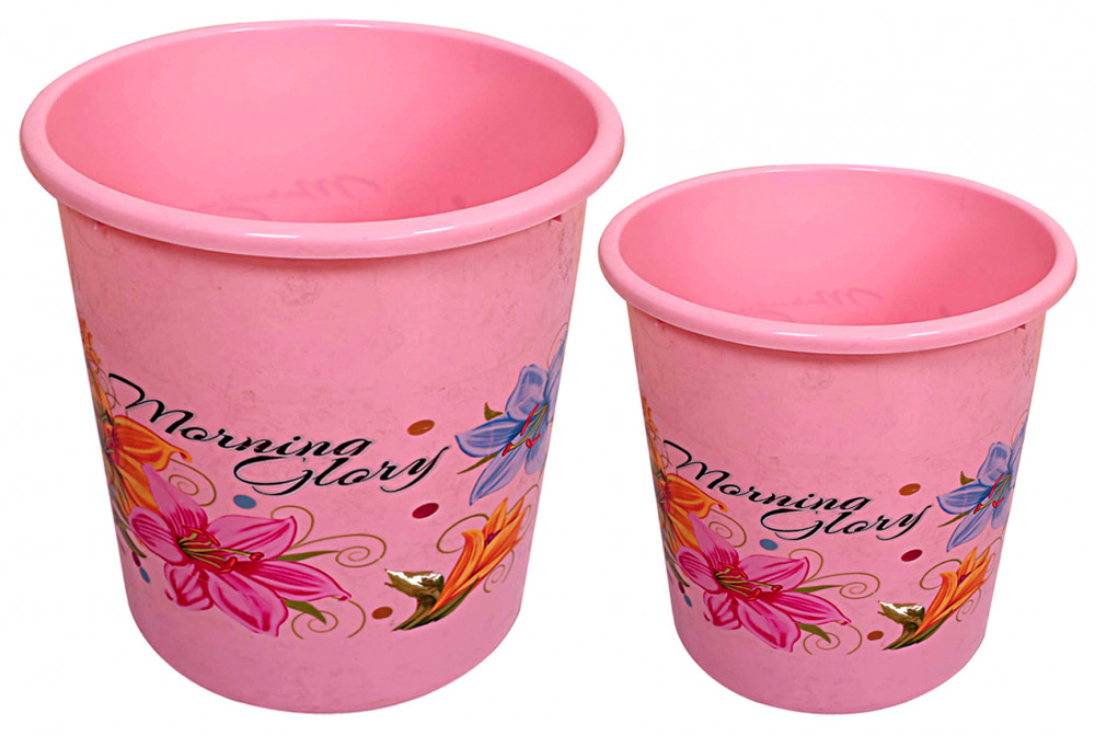 Kuber Industries Flower Print Plastic 2 Pieces Dustbin/ Garbage Bin/ Waste Bin, 7Ltr,13 Liters (Pink)