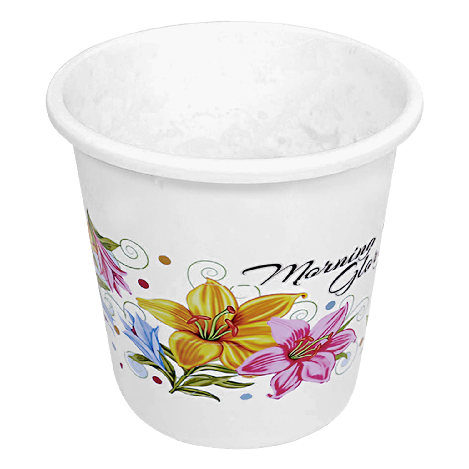 Kuber Industries Flower Print Plastic Dustbin/ Garbage Bin/ Waste Bin, 13 Liters (White)