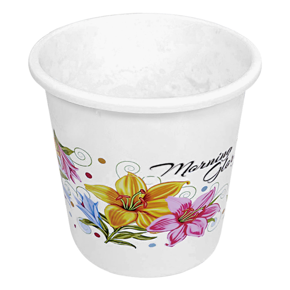 Kuber Industries Flower Print Plastic Dustbin/ Garbage Bin/ Waste Bin, 7 Liters (White)