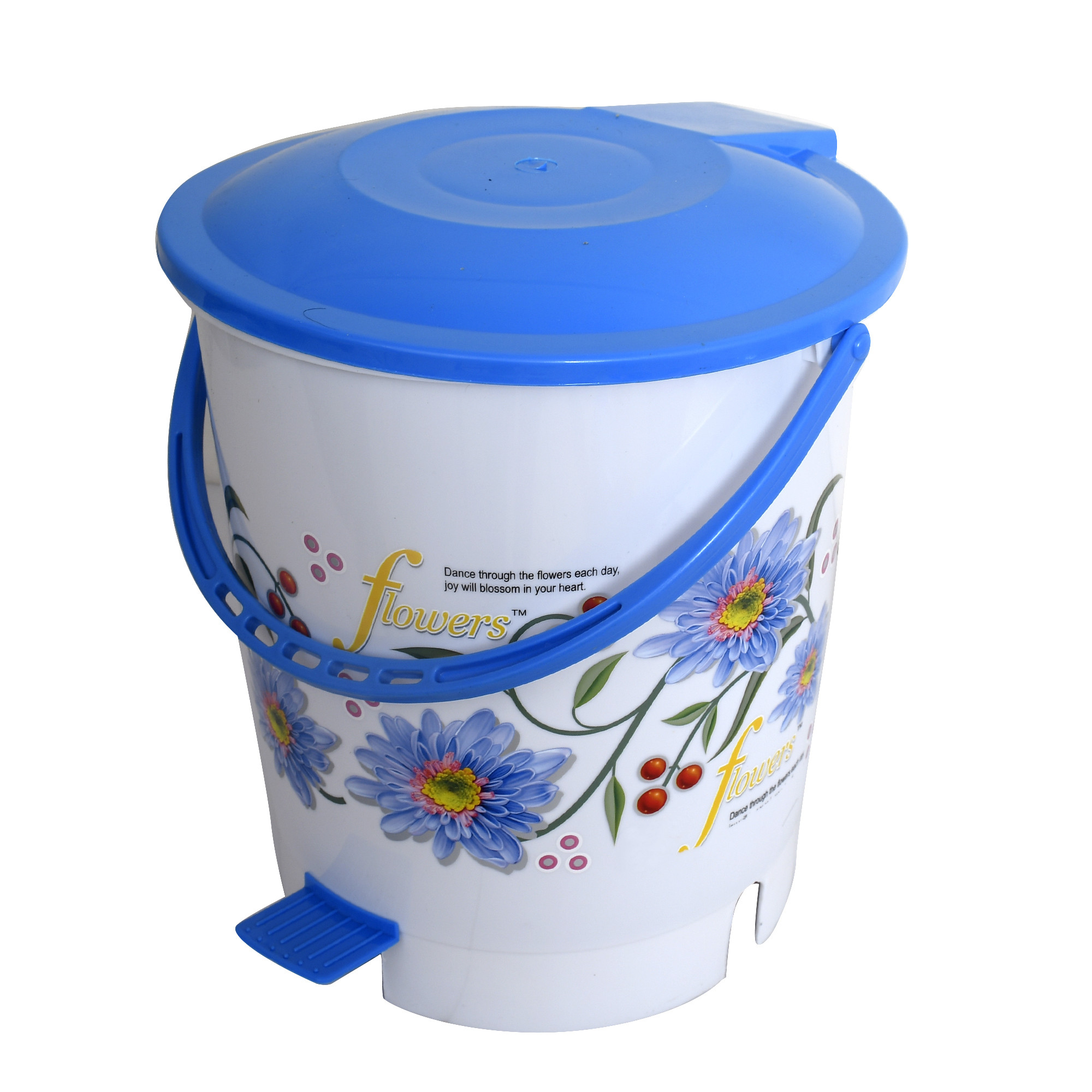 Kuber Industries Flower Print Plastic Dustbin/ Garbage Bin/ Waste Bin With Lid, 10 Liters (Blue)