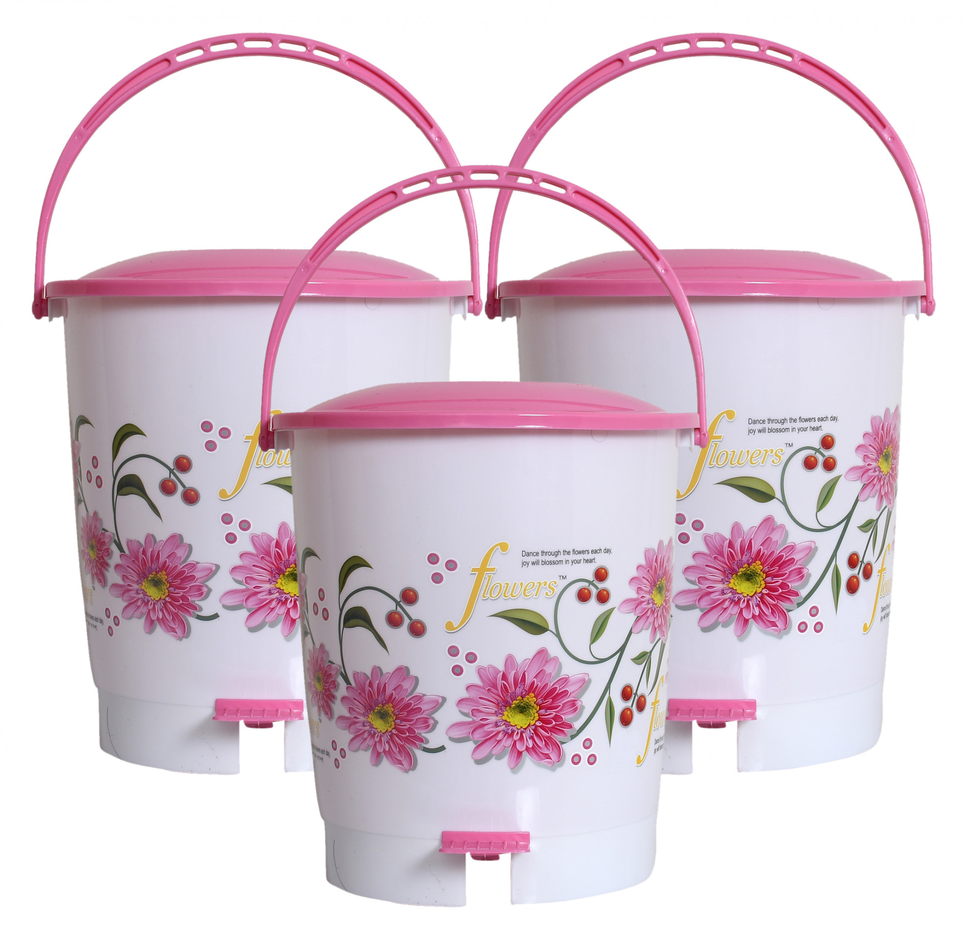 Kuber Industries Flower Print Plastic Dustbin/ Garbage Bin/ Waste Bin With Lid, 10 Liters (Pink)