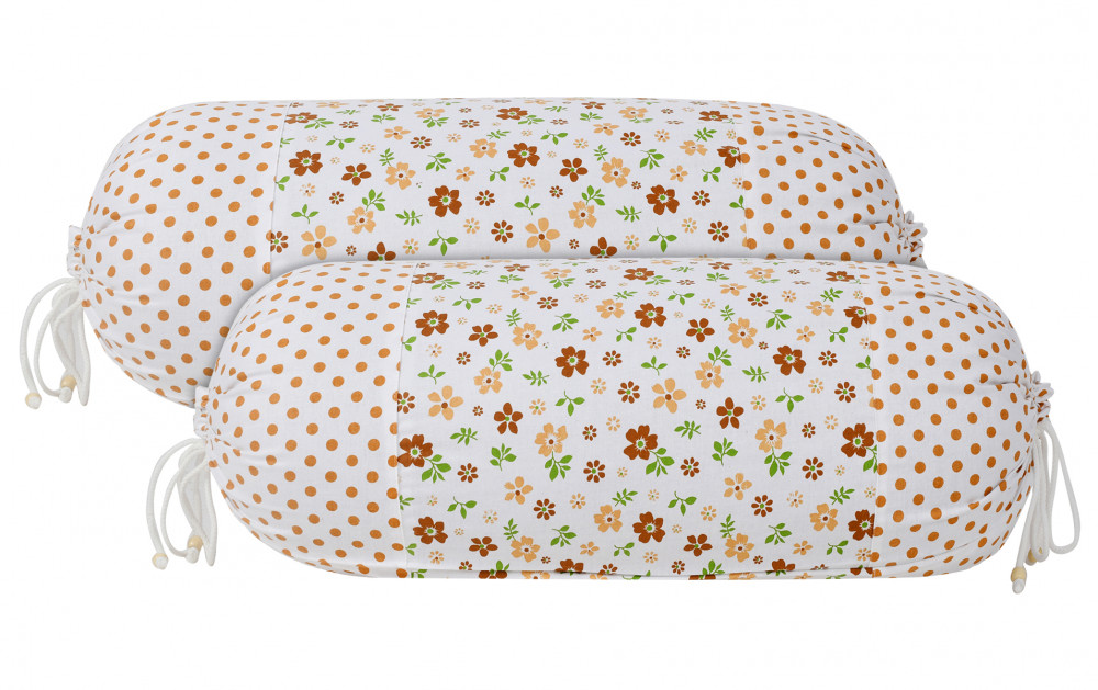 Kuber Industries Flower Printed Cotton Bolster Cover- 16&quot;x32&quot; (Brown &amp; White)-44KM0141