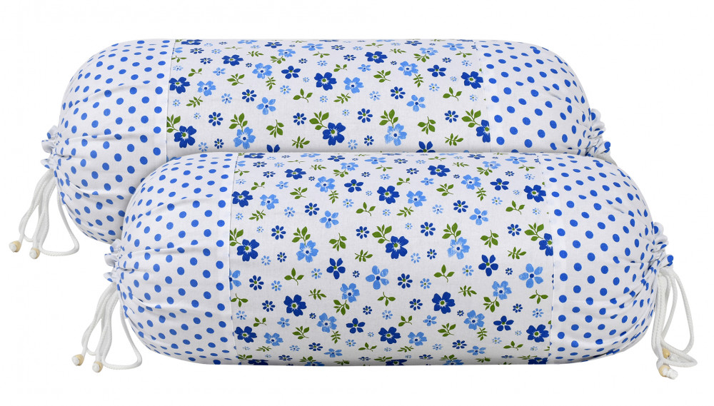 Kuber Industries Flower Printed Cotton Bolster Cover-16&quot;x32&quot; (Blue &amp; White)-44KM0147