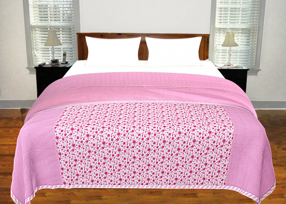Kuber Industries Flower Printed Double Bed Size Reversible Super Soft Lightweight AC Dohar,90&quot;x100&quot; (Pink)-HS_38_KUBMART21319