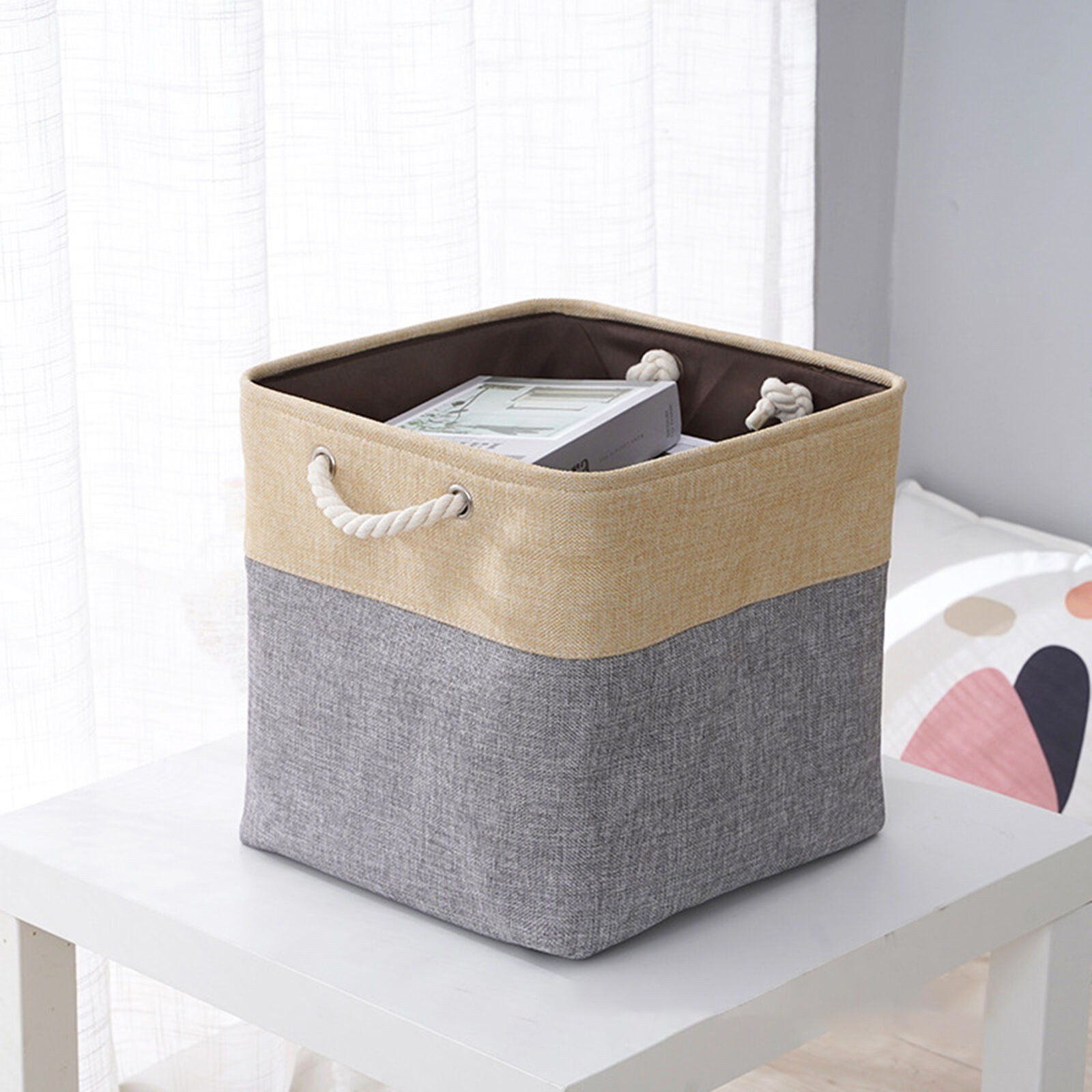 Kuber Industries Foldable Storage Basket|Polyester Toy Storage Bin|Wardrobe Organizer For Clothes (Dark Grey & Brown)