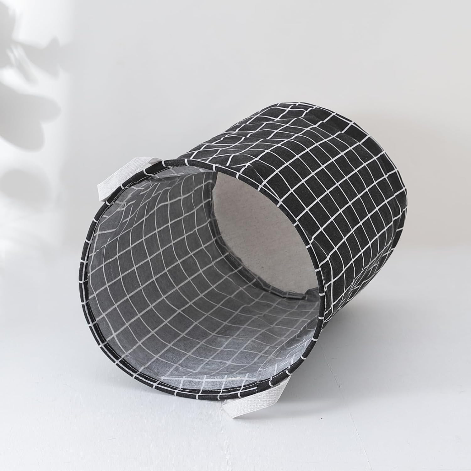 Kuber Industries Foldable Storage Basket|Round Toy Storage Bin|Side Grab Handle|Wardrobe, Closet Organizer (Black)