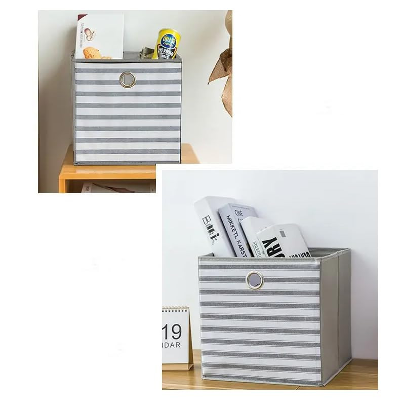 Kuber Industries Foldable Storage Basket|Square Toy Storage Bin|Front Grab Handle|Wardrobe, Closet Organizer (Grey)