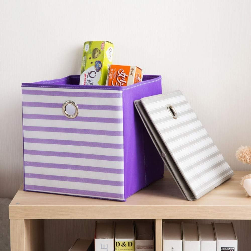 Kuber Industries Foldable Storage Basket|Square Toy Storage Bin|Front Grab Handle|Wardrobe, Closet Organizer (Purple)