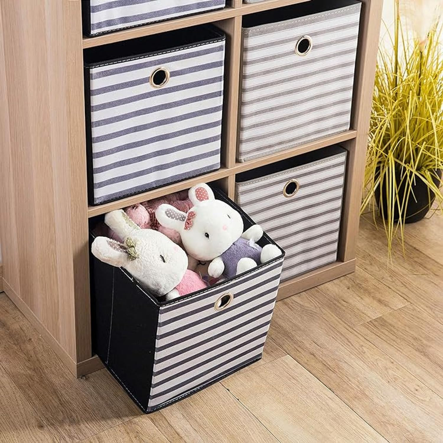Kuber Industries Foldable Storage Basket|Square Toy Storage Bin|Front Grab Handle|Wardrobe, Closet Organizer (Navy Blue)