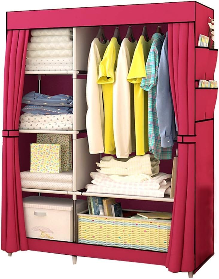 Kuber Industries Foldable Wardrobe for Clothes|Non Woven 2 Door Portable Clothes Rack|4 Shelves Almirah for Clothes (Maroon)