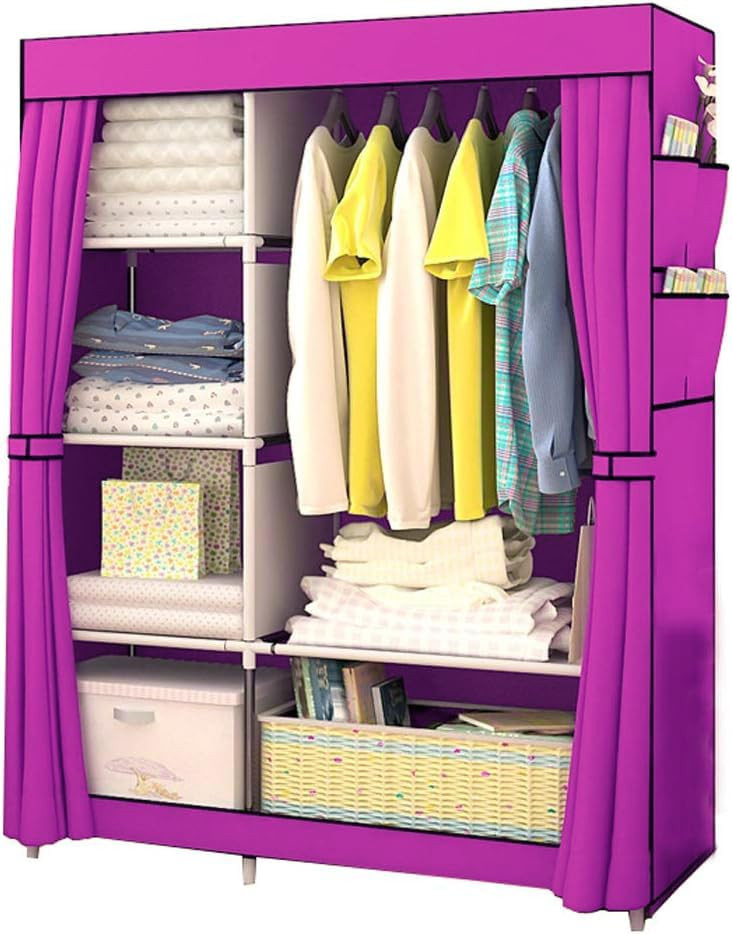 Kuber Industries Foldable Wardrobe for Clothes|Non Woven 2 Door Portable Clothes Rack|4 Shelves Almirah for Clothes (Purple)