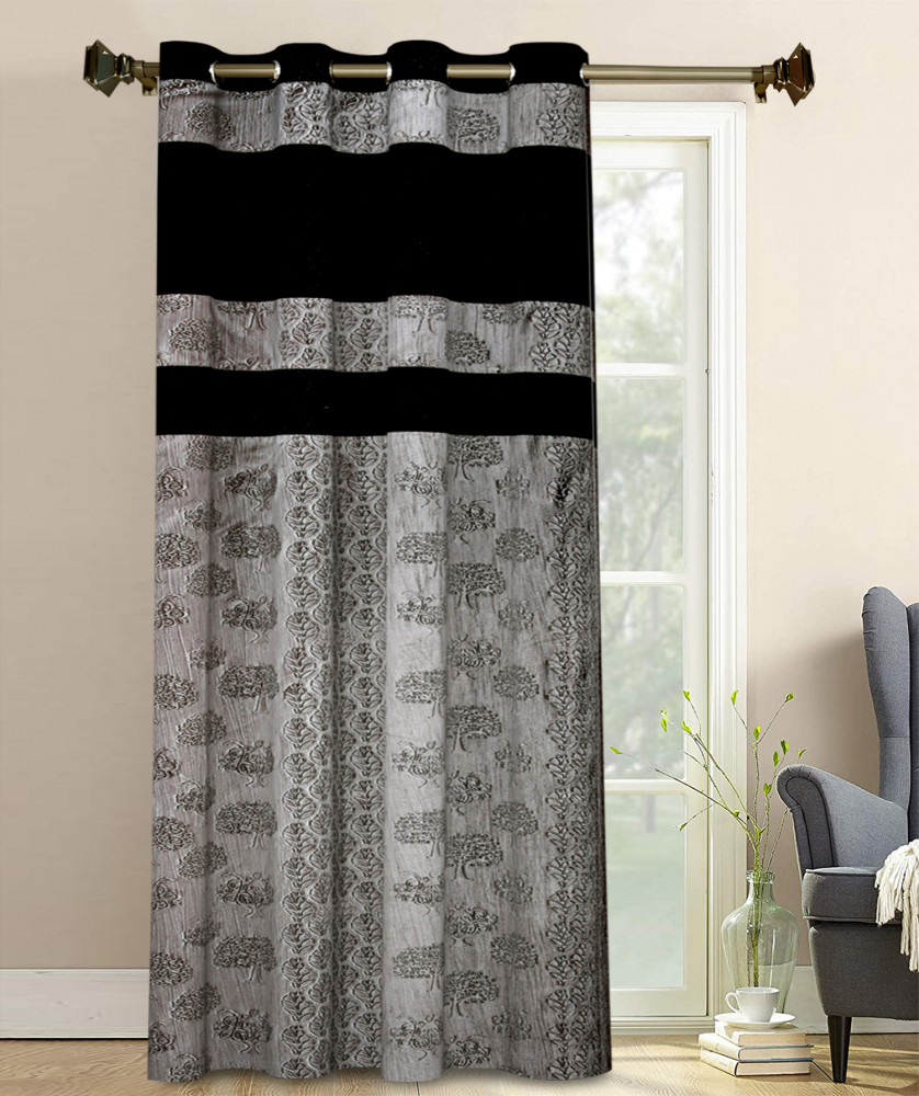 Kuber Industries Forest Printed 7 Feet Door Curtain For Living Room, Bed Room, Kids Room With 8 Eyelet (Black &amp; Grey)-HS43KUBMART25609