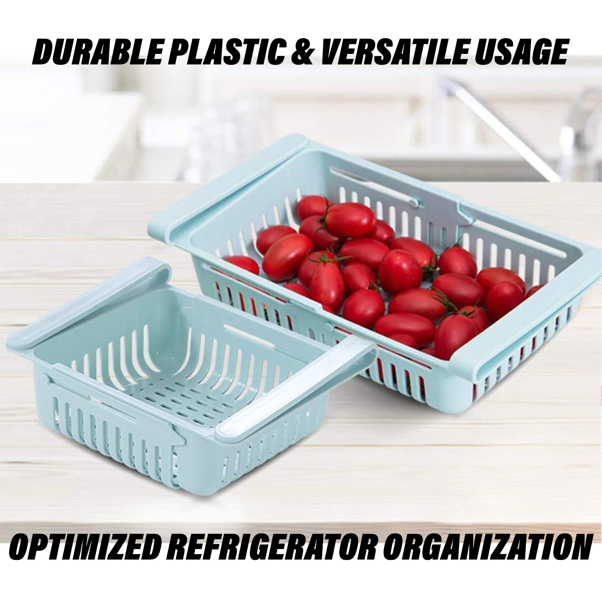Kuber Industries Fridge Basket | Plastic Storage Basket | Fridge Storage Organizer | Fridge Racks Tray | Sliding Storage Racks | Expandable Fridge Tray | Adjustable Basket | Set of 4 | Assorted