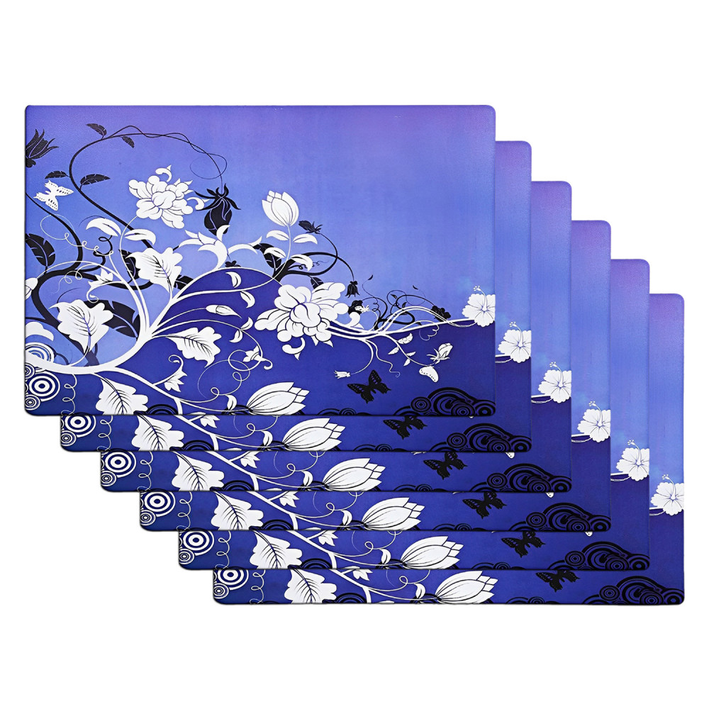 Kuber Industries Fridge Mats | PVC Blue &amp; White Flower Print | Fridge Mat for Refrigerator | Fridge Placemats for Kitchen | Set of 6 | Multicolor