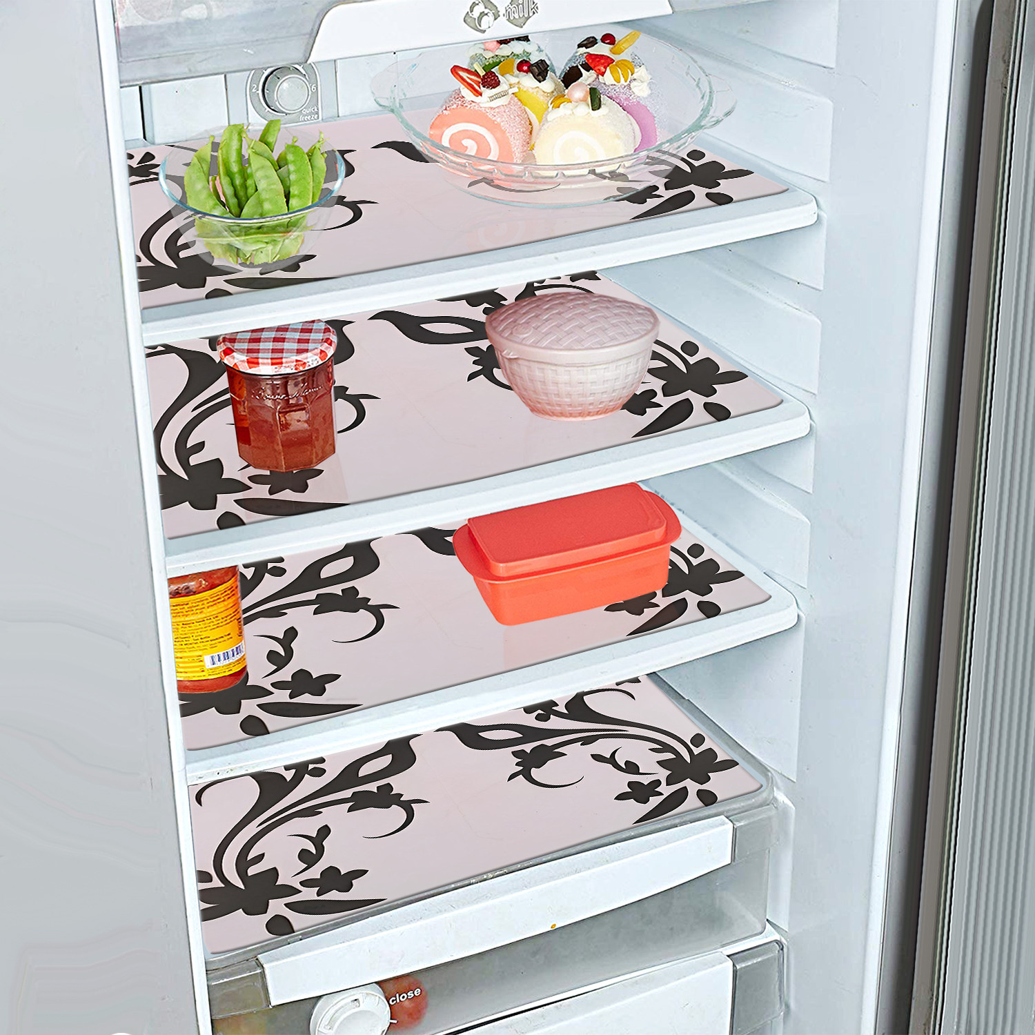 Kuber Industries Fridge Mats | PVC Chidiya Bird Print | Fridge Mat for Refrigerator | Fridge Placemats for Kitchen | Set of 6 | White