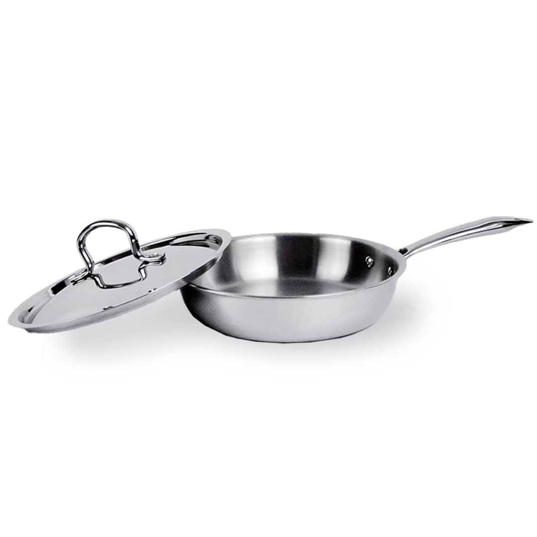 Kuber Industries Frypan | Tri-ply Kadhai with Lid | Induction Riveted Handle | Frying Pan for Kitchen | Non Stick Frypan | Heat Surround Cooking Frypan | 1.5 Ltr | Silver