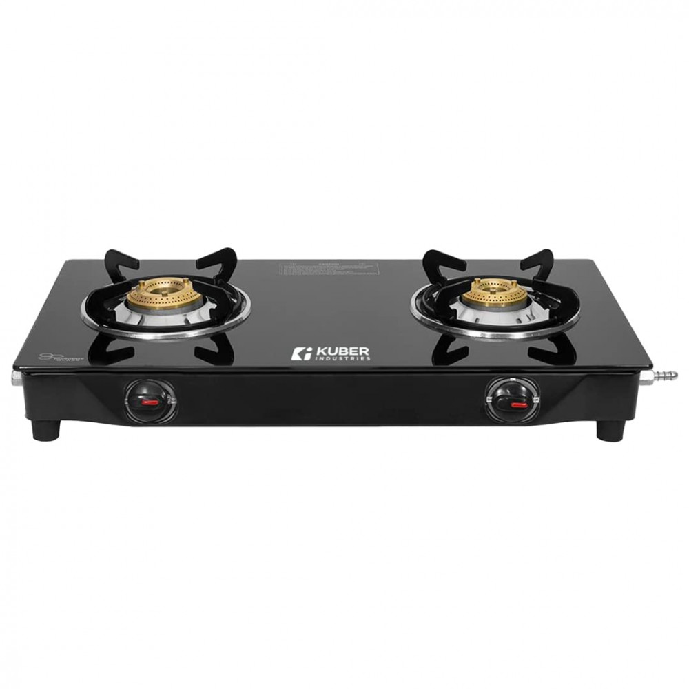 Kuber Industries Gas Stove 2 Burners | Highly Quality Glass Top, Manual Ignition &amp; Cast Iron Burner | Easy to Clean, Wobble Free Pan Support Stand | Break Resistant | Compact &amp; User-Friendly Design