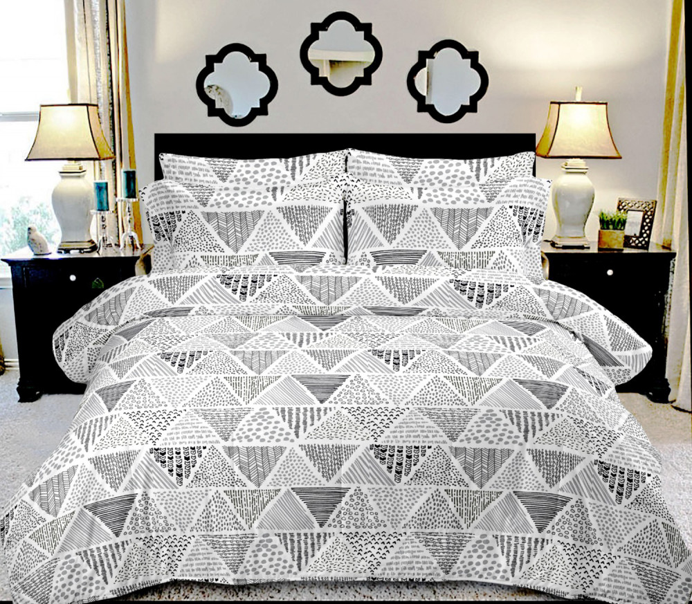 Kuber Industries Geometric Print Cotton Double Bedsheet with 2 Pillow Covers (White)