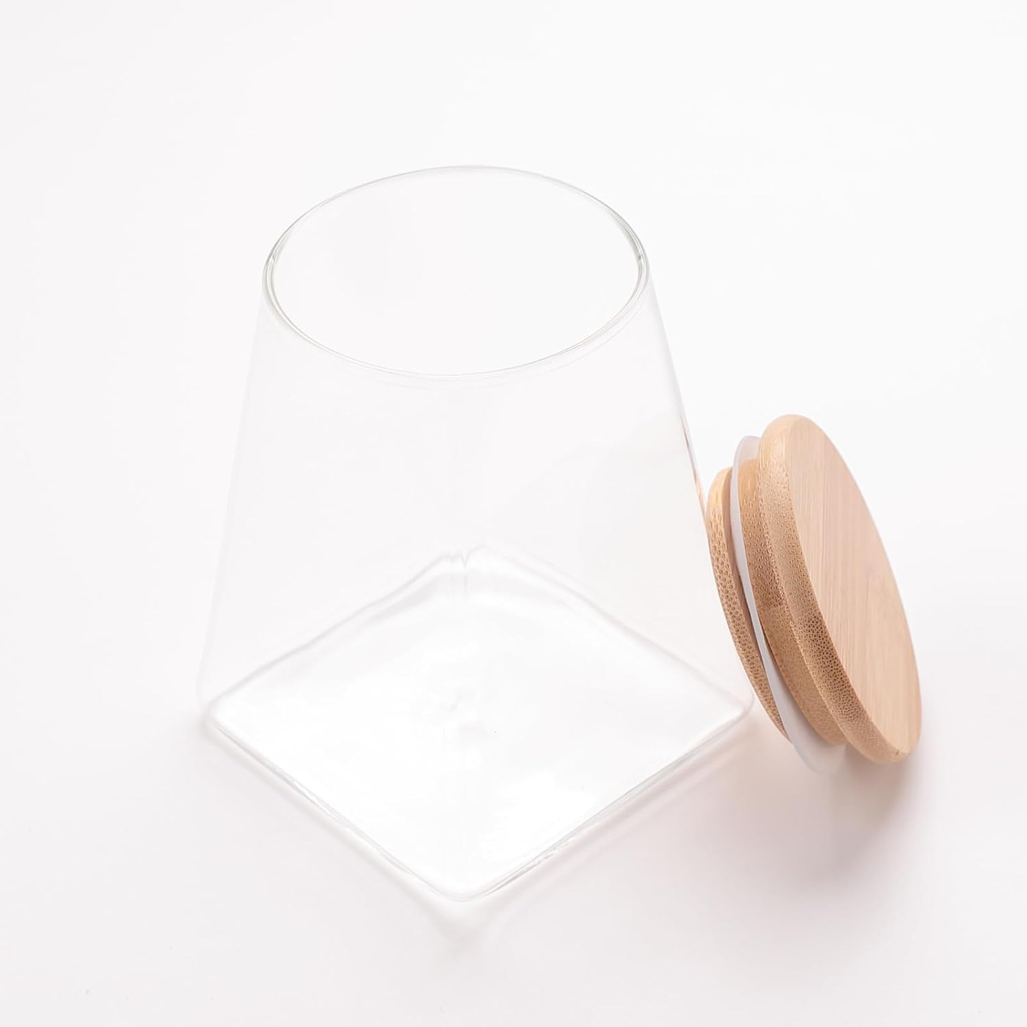 Kuber Industries Glass Jar | Multi-Utility Kitchen Organizer | Airtight Bamboo Lid | Food Storage Container | Cookies Storage Jar | 950 ML | LP018 | Transparent