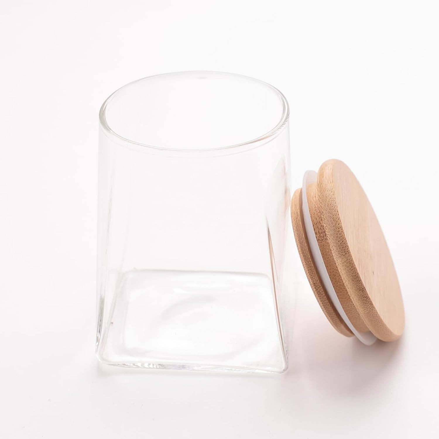 Kuber Industries Glass Jar | Multi-Utility Kitchen Organizer | Airtight Bamboo Lid | Food Storage Container | Cookies Storage Jar | 350 ML | LP016 | Transparent