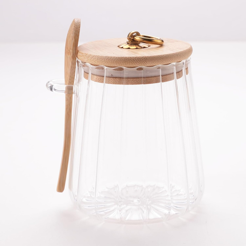 Kuber Industries Glass Jar | Multi-Utility Kitchen Organizer | Airtight Bamboo Lid &amp; Spoon | Food Storage Jar with Metal Loop | Cookies Storage Jar | 635 ML | LP015 | Transparent