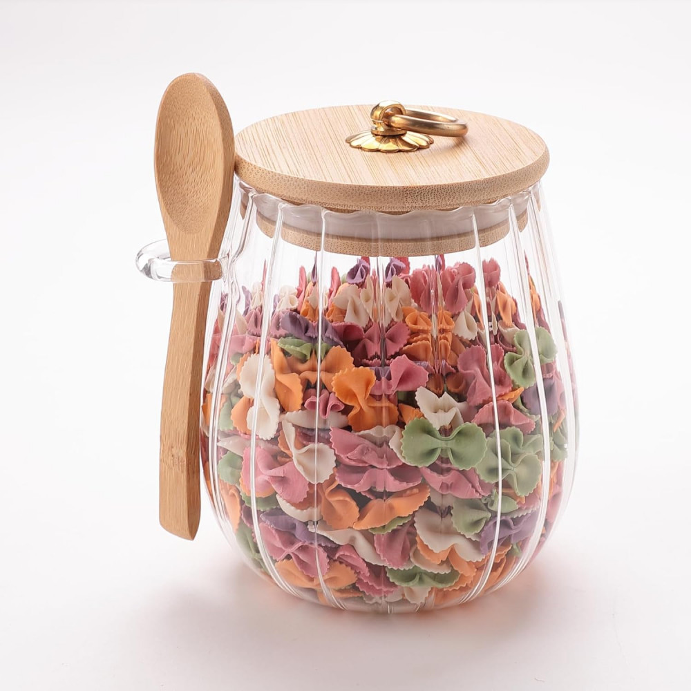 Kuber Industries Glass Jar | Multi-Utility Kitchen Organizer | Airtight Bamboo Lid &amp; Spoon | Food Storage Jar with Metal Loop | Cookies Storage Jar | 680 ML | LP014 | Transparent