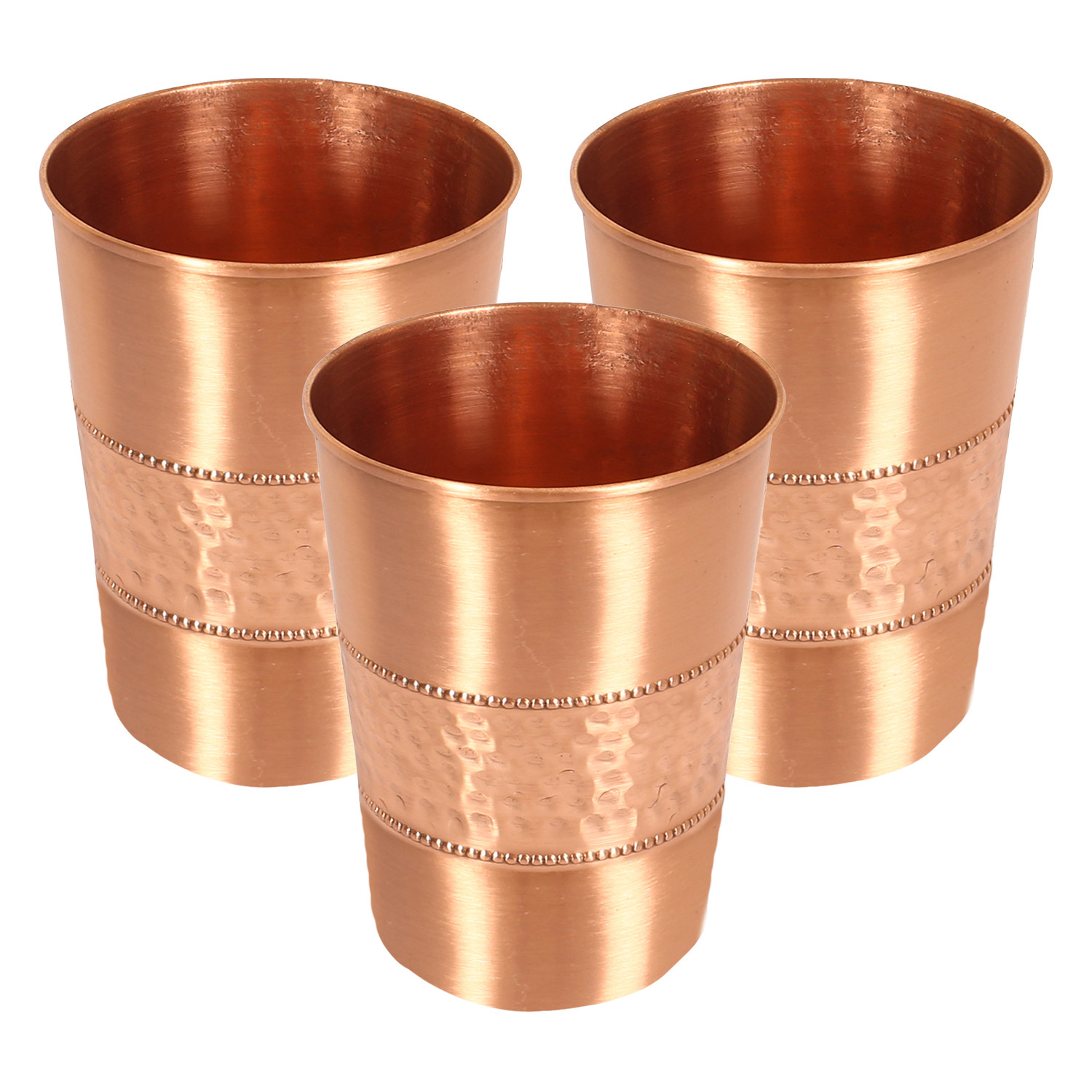 Kuber Industries Glasses | Copper Drinking Water Glass | Serving Water Glasses | Middle Hammered Copper Glass Tumbler for Kitchen & Health Benefits | Copper