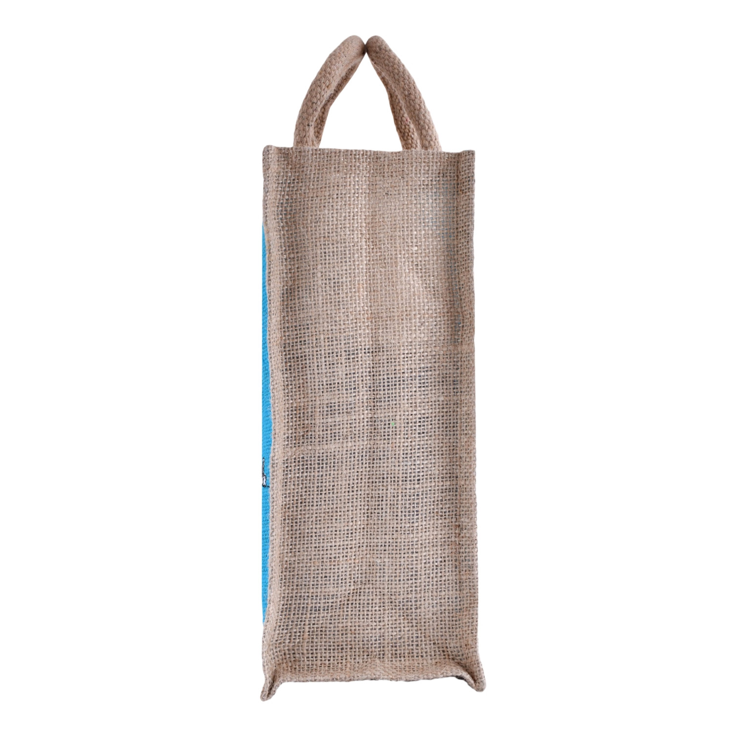 Kuber Industries Grocery Bag | Jute Carry Bag | Lunch Bags for Office | Zipper Grocery Bag with Handle | Vegetable Bag | Blue Happiness Shopping Bag | Medium | Brown