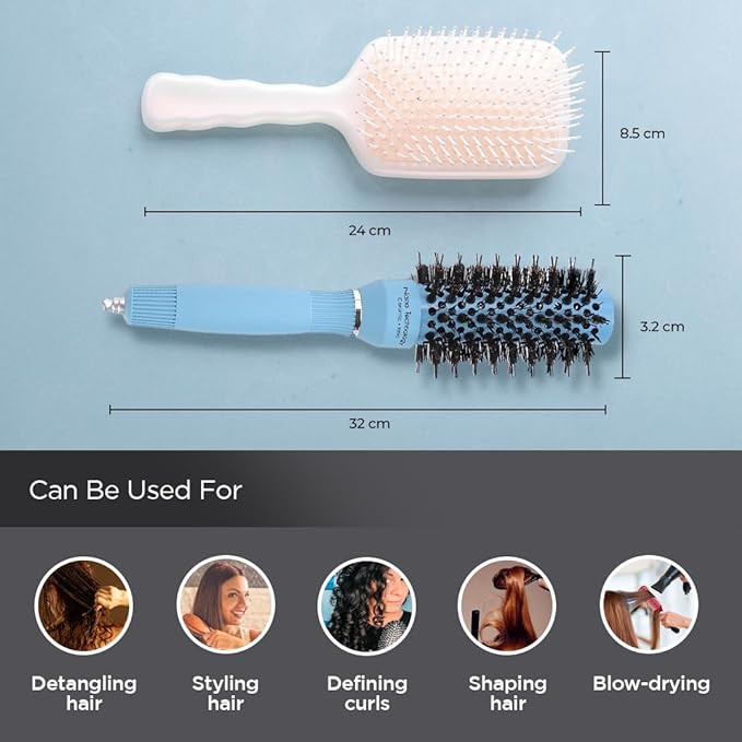 Kuber Industries Hair Brush | Bristles Brush | Hair Brush with Paddle | Sharp Hair Brush for Woman | Suitable For All Hair Types | TGX5232-XH45BGE | Ice Blue & Beige