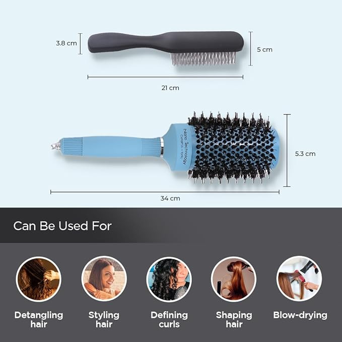 Kuber Industries Hair Brush | Bristles Brush | Hair Brush with Paddle | Sharp Hair Brush for Woman | Suitable For All Hair Types | TGX525..-C19BLE | Ice Blue & Blue