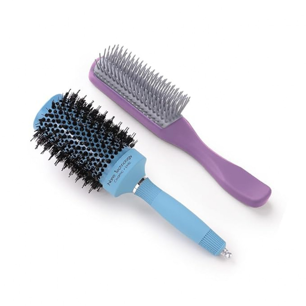 Kuber Industries Hair Brush | Bristles Brush | Hair Brush with Paddle | Sharp Hair Brush for Woman | Suitable For All Hair Types | TGX525..-C19P.. | Ice Blue &amp; Purple