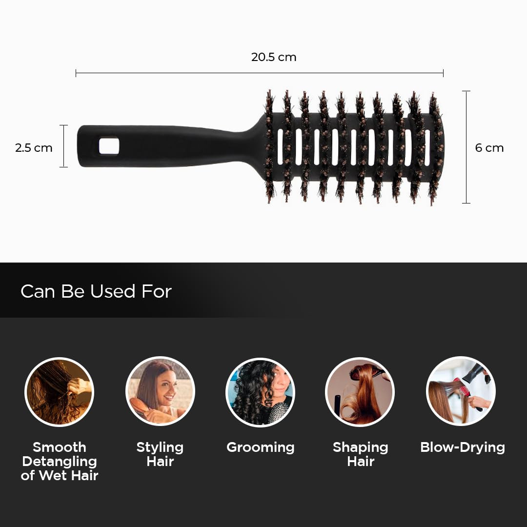 Kuber Industries Hair Brush | Flexible Bristles Brush | Hair Brush with Paddle | Quick Drying Hair Brush | Suitable For All Hair Types | Round Vented Hair Brush | 2 Piece | C13-X-BLK | Black