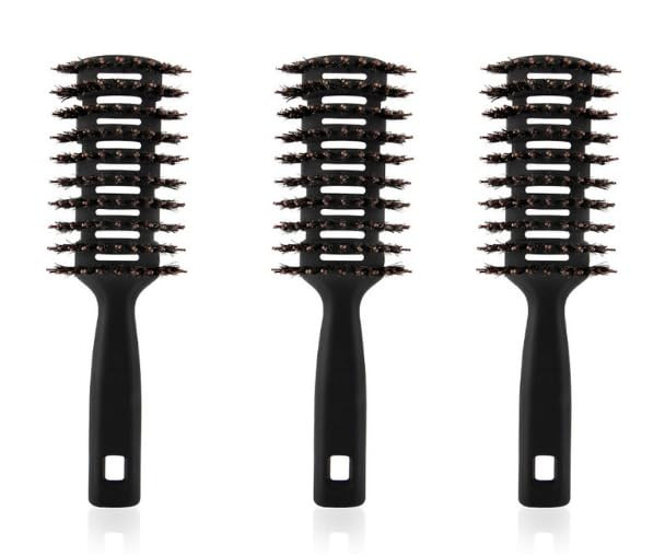 Kuber Industries Hair Brush | Flexible Bristles Brush | Hair Brush with Paddle | Quick Drying Hair Brush | Suitable For All Hair Types | Round Vented Hair Brush | 3 Piece | C13-X-BLK | Black