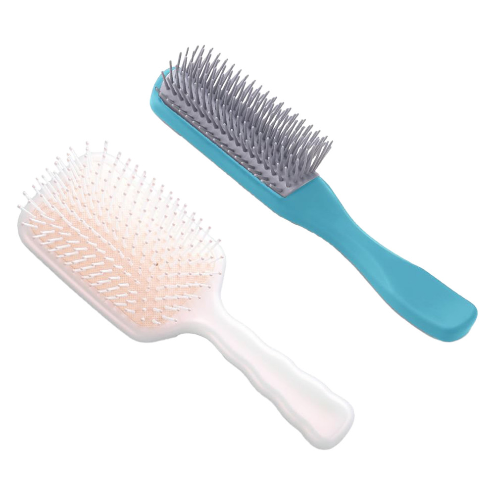 Kuber Industries Hair Brush | Flexible Bristles Brush | Hair Brush with Paddle | Straightens &amp; Detangles Hair Brush | Suitable For All Hair Types | Hair Brush Styling Hair | Set of 2 | Beige &amp; Blue