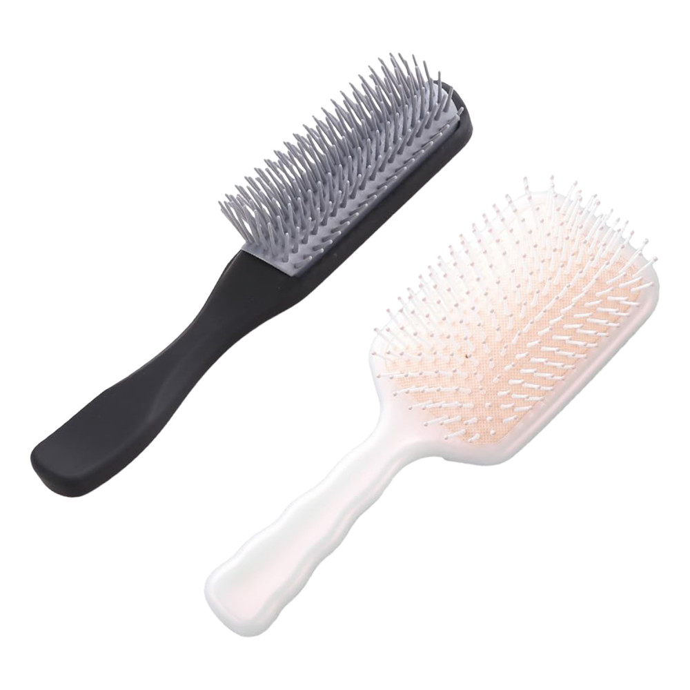 Kuber Industries Hair Brush | Flexible Bristles Brush | Hair Brush with Paddle | Straightens &amp; Detangles Hair Brush | Suitable For All Hair Types | Hair Brush Styling Hair | Set of 2 | Beige &amp; Black
