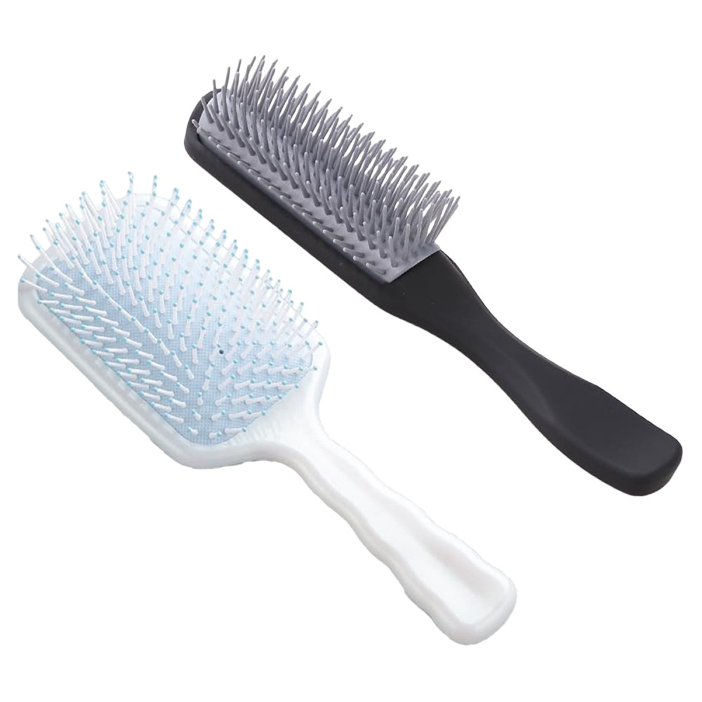 Kuber Industries Hair Brush | Flexible Bristles Brush | Hair Brush with Paddle | Straightens &amp; Detangles Hair Brush | Suitable For All Hair Types | Hair Brush Styling Hair | Set of 2 | Blue &amp; Black