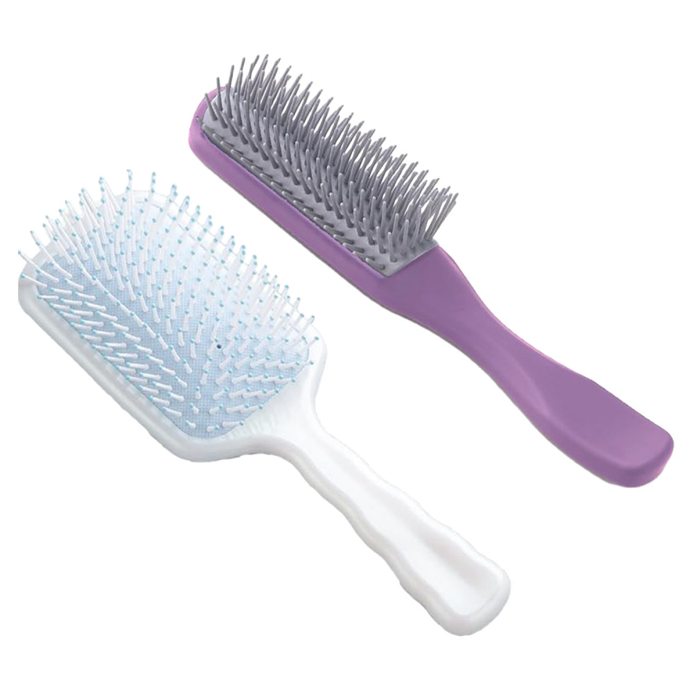 Kuber Industries Hair Brush | Flexible Bristles Brush | Hair Brush with Paddle | Straightens &amp; Detangles Hair Brush | Suitable For All Hair Types | Hair Brush Styling Hair | Set of 2 | Blue &amp; Purple