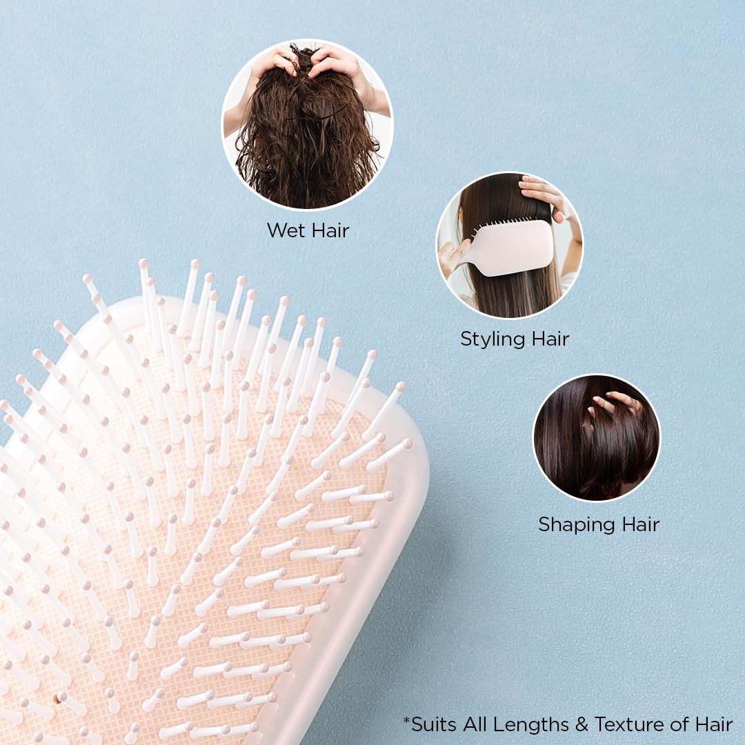 Kuber Industries Hair Brush | Flexible Bristles Brush | Hair Brush with Paddle | Straightens & Detangles Hair Brush | Suitable For All Hair Types | Hair Brush Styling Hair | Set of 2 | Pink & Blue