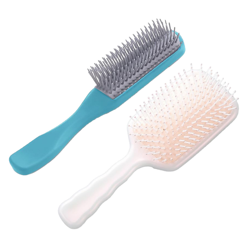 Kuber Industries Hair Brush | Flexible Bristles Brush | Hair Brush with Paddle | Straightens &amp; Detangles Hair Brush | Suitable For All Hair Types | Hair Brush Styling Hair | Set of 2 | Pink &amp; Blue