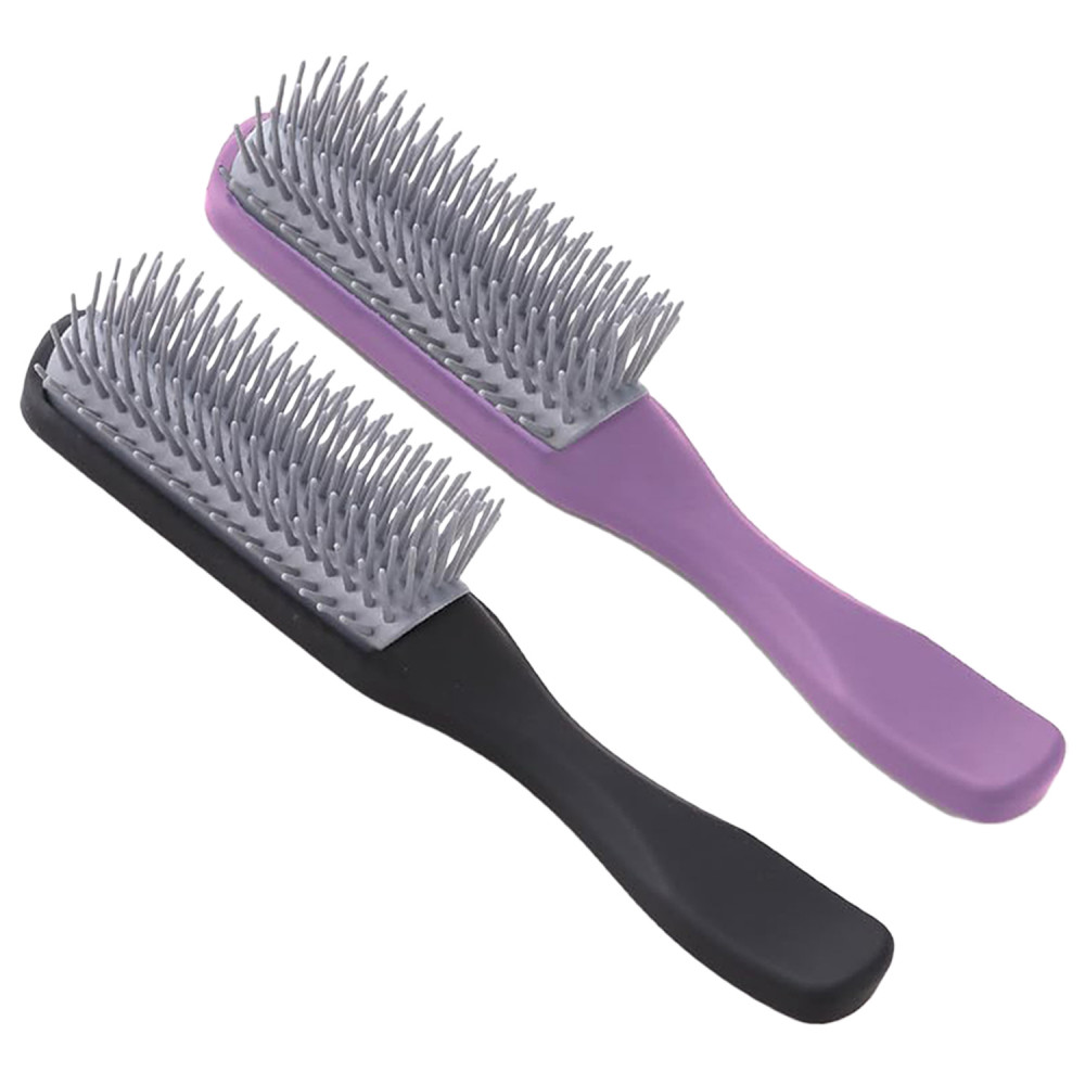 Kuber Industries Hair Brush | Flexible Bristles Brush | Hair Brush with Paddle | Straightens &amp; Detangles Hair Brush | Suitable For All Hair Types | Hair Brush Styling Hair | Set of 2 | Black &amp; Purple