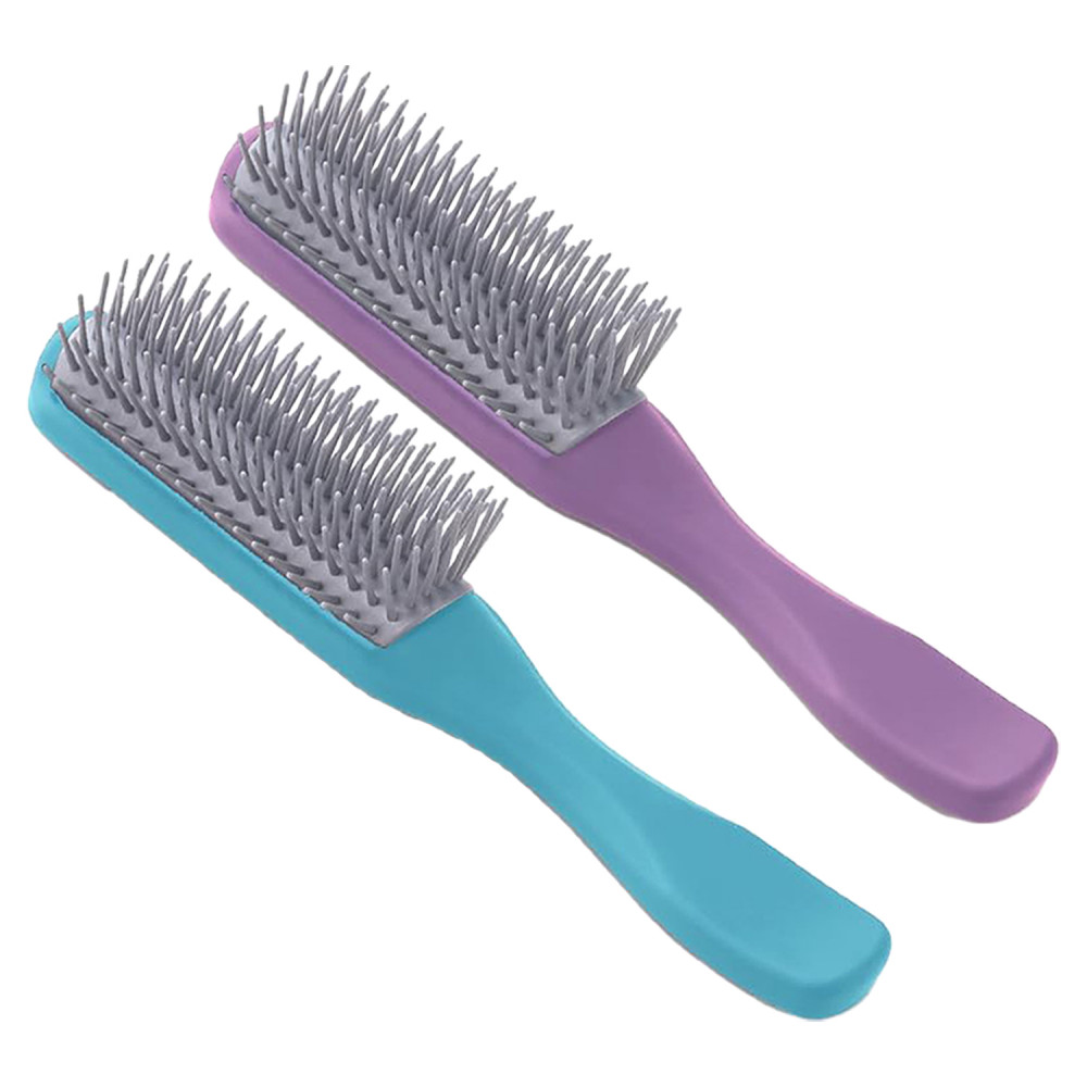 Kuber Industries Hair Brush | Flexible Bristles Brush | Hair Brush with Paddle | Straightens &amp; Detangles Hair Brush | Suitable For All Hair Types | Hair Brush Styling Hair | Set of 2 | Purple &amp; Blue