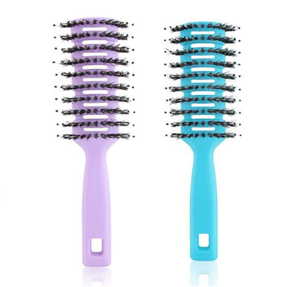 Kuber Industries Hair Brush | Flexible Bristles Brush | Hair Brush with Paddle | Straightens &amp; Detangles Hair Brush | Suitable For All Hair Types | Round Vented | Set of 2 | Blue &amp; Purple