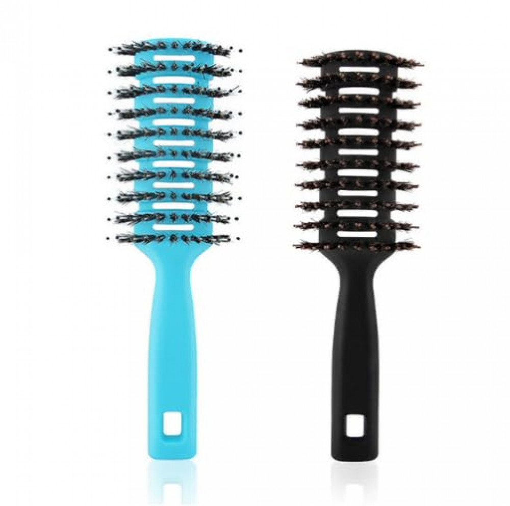Kuber Industries Hair Brush | Flexible Bristles Brush | Hair Brush with Paddle | Straightens &amp; Detangles Hair Brush | Suitable For All Hair Types | Round Vented | Set of 2 | Black &amp; Blue