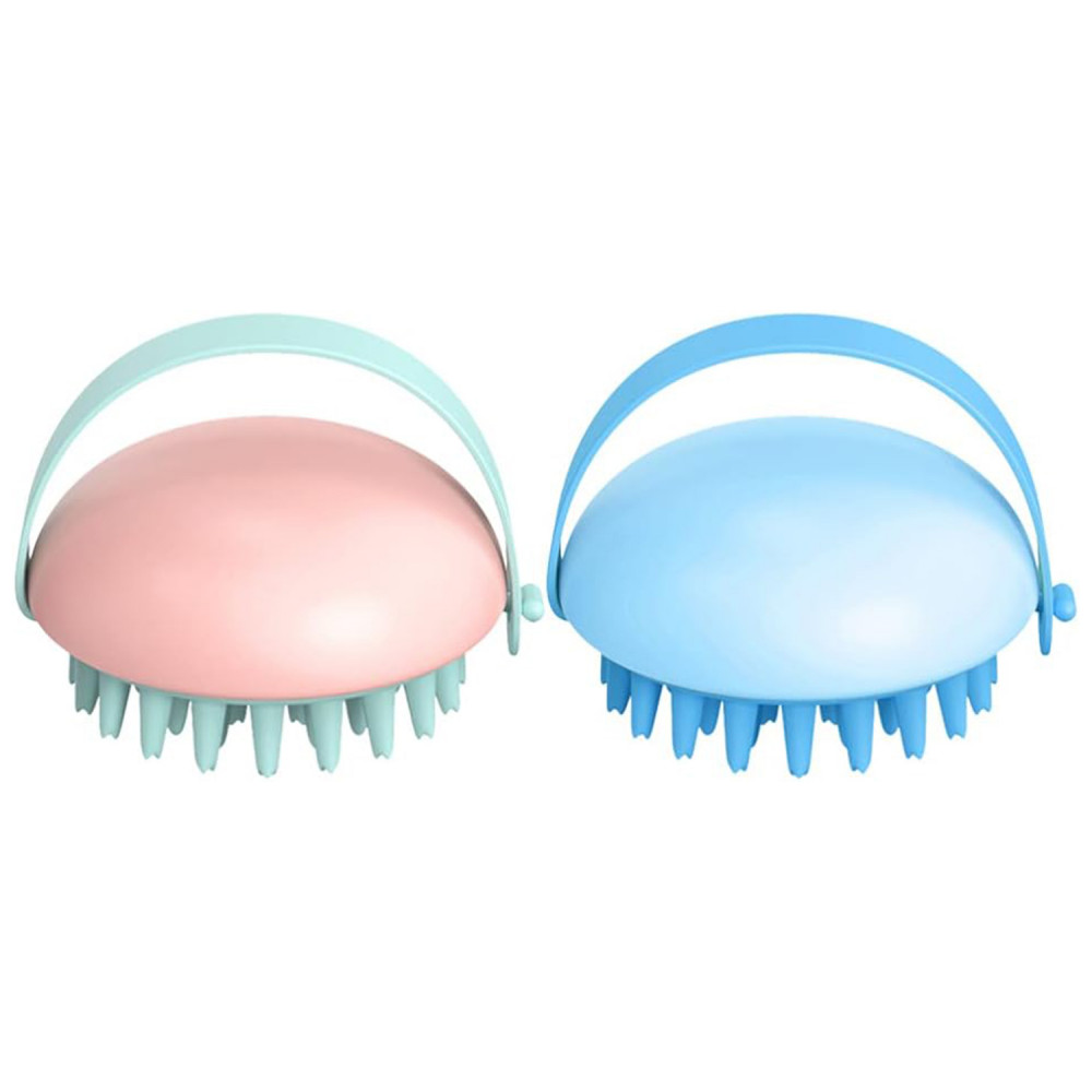 Kuber Industries Hair Massager Shampoo Brush | Soft Silicone Bristles | Shampoo Brush for Hair Washing | Massager Brush For Dandruff | XJPNKU-XJBLEU |Pack of 2| Pink &amp; Blue
