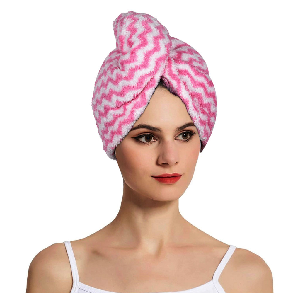 Kuber Industries Hair Wrapper | Hair-Drying Towel | Hair Bathrobe for Women &amp; Girls | Hair Dry Cap Bath Towel | Microfiber Hair Turban Towel | Quick Absorbent Hair Towel | Zig Zag | Pink