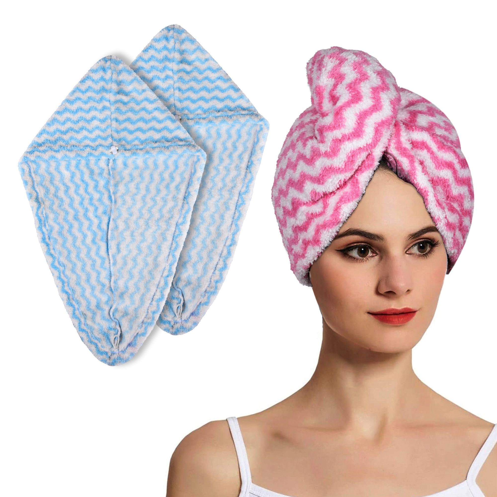 Kuber Industries Hair Wrapper | Hair-Drying Towel | Hair Bathrobe for Women & Girls | Hair Dry Cap Bath Towel | Microfiber Hair Towel | Quick Absorbent Hair Towel | Zig Zag | Pack of 3 | Multicolor