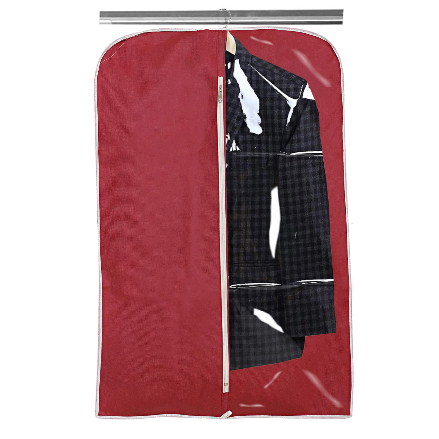 Kuber Industries Half Transparent Non Woven Men's Coat Blazer Suit Cover (Black & Maroon & Brown)  -CTKTC41503