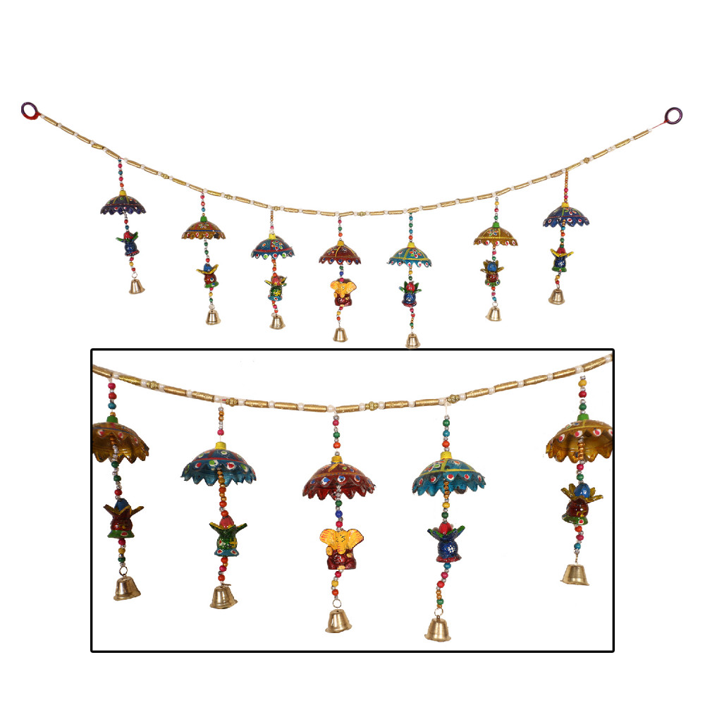 Kuber Industries Handcrafted Kalash Toran|Umbrella Hanging Bandarwal|Door Hanging Windchime for Diwali &amp; Home Decor (Multicolor)