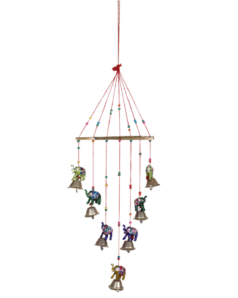 Kuber Industries Handcrafted Rajasthani Traditional Windchimes|Wooden Wall Hanging Toran,Latkan For Home Décor (Multicolor)